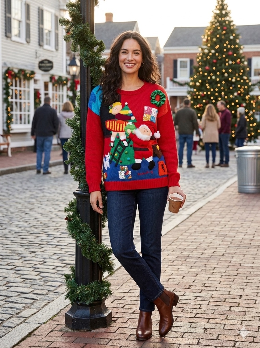 Isabella’s by Raquell Neiman Marcus Christmas Sweater 3D Vintage Kitsch Gnome